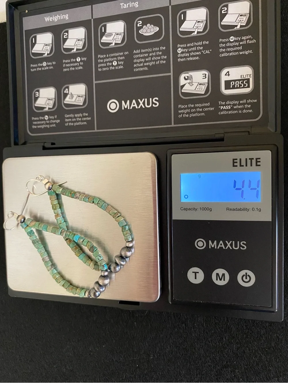 E16 Turquoise Heishi bead & sterling silver desert pearls dangle hoop earrings